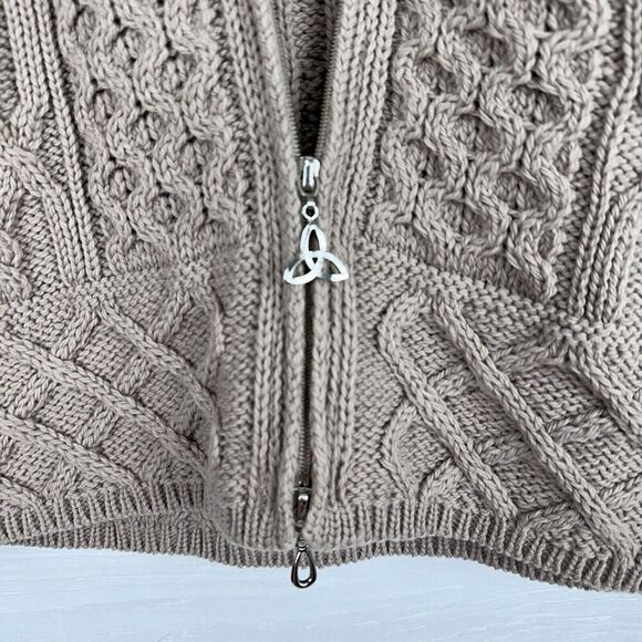 Aran Crafts Women XS Irish Wool Zip-Front Hooded Sweater Cardigan Tan Fisherman - Picture 5 of 13